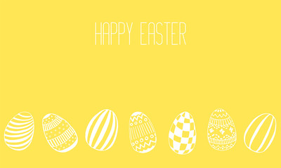 Easter egg icons collection in doodle style - horisontal banner with place for text. Ornamented endless bordure background. Hand drawn vector illustration.