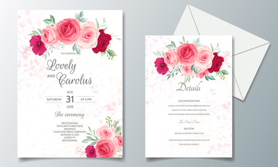 Fototapeta na wymiar Beautiful wedding invitation card template set with floral frame