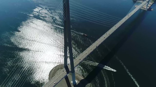 long cable-stayed road bridge from Vladivostok to island Russkiy