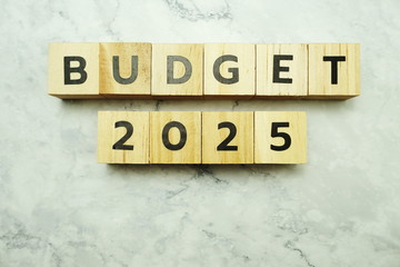 Budget 2025 alphabet letters on marble background