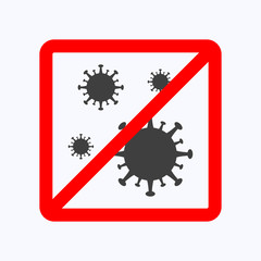 Forbidden sign with coronavirus flat design style on white background, vector illustration