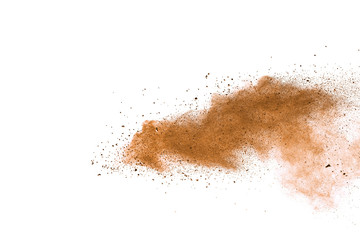 Fototapeta na wymiar Set of dust powder splash clouds isolated on white background. sand explosion.
