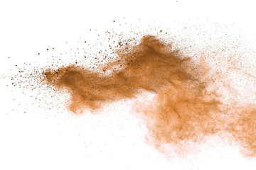 Fototapeta na wymiar Set of dust powder splash clouds isolated on white background. sand explosion.