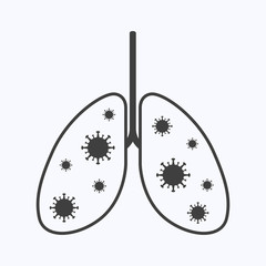 Lungs with corona virus flat design style on white background, vector illustration