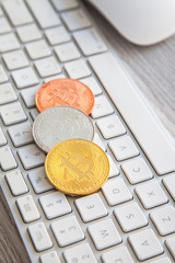 Bitcoin king of crypto currency on a computer background