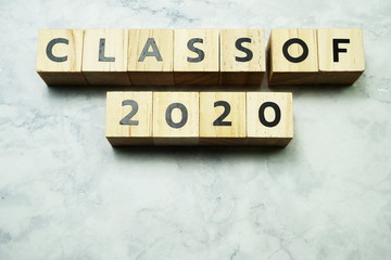 Class of 2020 alphabet letters on marble background