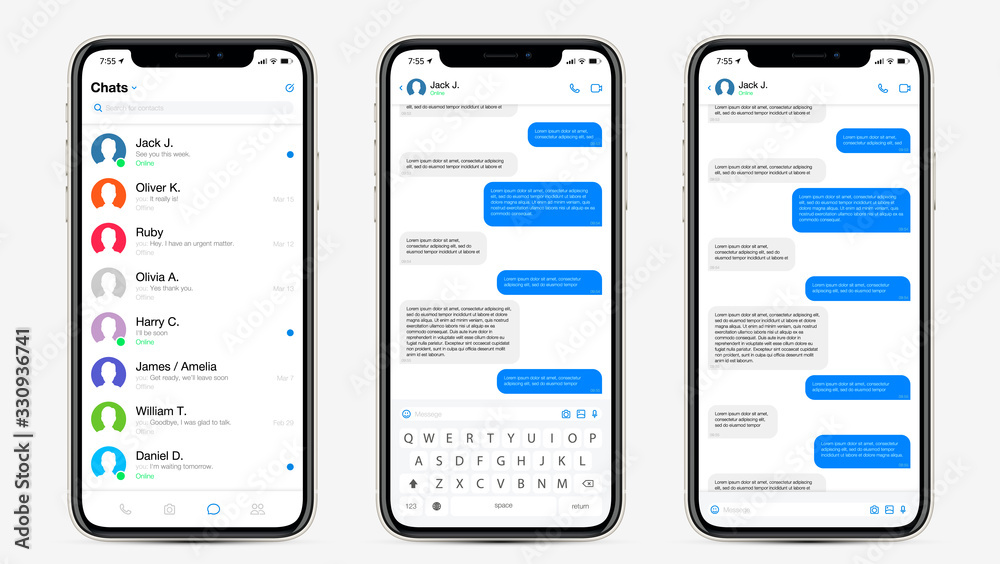 Wall mural realistic mockup app messenger on the screen smartphone in white color concept. social / ui / ux des