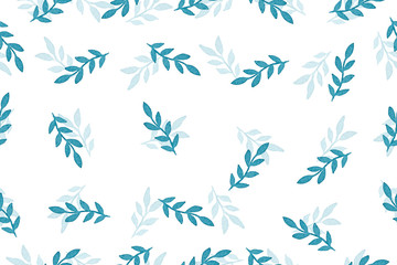 teal leaves seamless repeat pattern, watercolor leaf background, beautiful surface pattern design for wrapping projects, posters, backgrounds, botanic decoration
