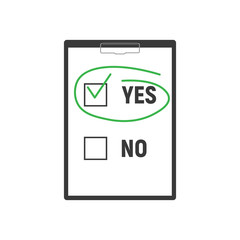 Yes no checked with green marker line, yes selected with red tick and circled, concept of motivation, voting, test, positive answer, poll.