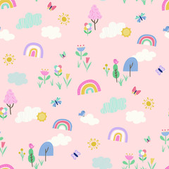 Fun colourful summer weather seamless vector repeat pattern. Great for children's products, parties, bedding, clothing, stationery, sleepwear