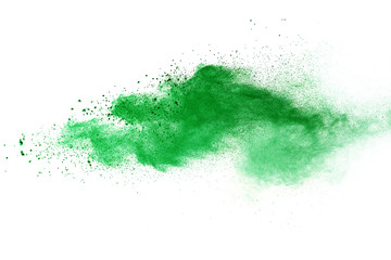 Green powder explosion isolated on white background