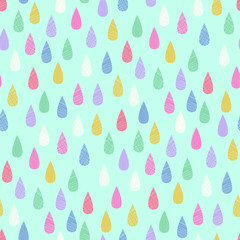 Rainbow raindrops seamless repeat vector pattern. Great for children's products, parties, bedding, clothing, stationery, sleepwear