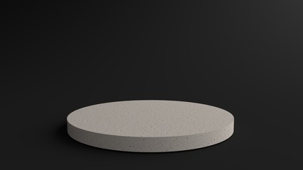 Round marble Pedestal, Podium for display product on the Black floor. Pedestal can be used for commercial advertising, Isolated on black background, Minimalist Black, illustration, 3D rendering.