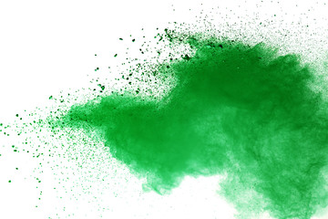 Green powder explosion isolated on white background