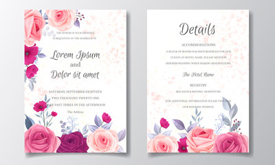Beautiful wedding invitation card template set with floral frame