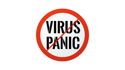 Stop Virus Panic Icon. Isolated Red Circle with Text. Vector Illustration. Simple Ban Sign