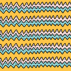 Creative zig zag abstract background in ethnic style yellow blue pink