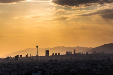 Naklejka premium Colorful sunset of Tehran skyline.Tehran-Iran cityscape at the afternoon.