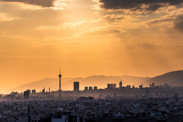 Fototapeta premium Colorful sunset of Tehran skyline.Tehran-Iran cityscape at the afternoon.