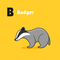 Cartoon badger, cute character for children. Animal alphabet - letter B.