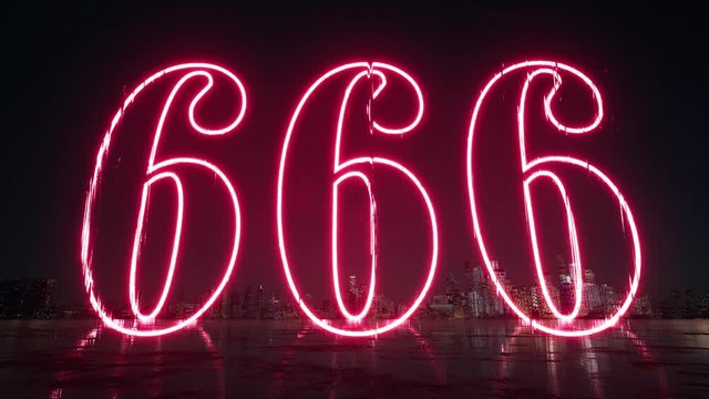Red 666 on black. Grunge background. Isolated digits. Grunge design. Red background. Digital background. 4k