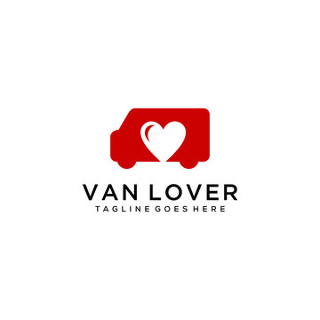 Modern illustration van car sign logo with heart design template.