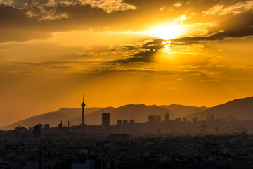 Colorful sunset of Tehran skyline.Tehran-Iran cityscape at the afternoon.