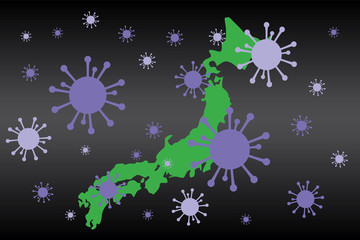 Obraz na płótnie Canvas 蔓延するウイルスと日本地図 spreading virus and Japan map