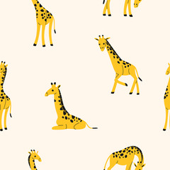 Cartoon happy giraffe - simple trendy pattern with animal. Flat illustration for prints, clothing, packaging and postcards. 