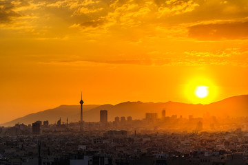 Fototapeta premium Colorful sunset of Tehran skyline.Tehran-Iran cityscape at the afternoon.