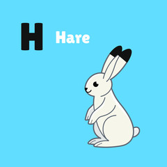 Cartoon hare, cute character for children. Vector illustration in cartoon style for abc book, poster, postcard. Animal alphabet - letter H.
