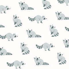 Cartoon happy raccoon - simple trendy pattern with animal. Flat vector illustration for prints, clothing, packaging and postcards. 