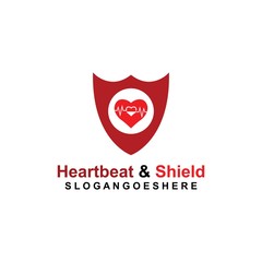 Shield and a Heartbeat in the middle Coloured Red Logo Template Design Vector for business medical, Emblem, Design concept, Creative Symbol, Icon