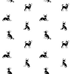 Cartoon happy character -  trendy seamless pattern with toy Terrier. Flat illustration.
