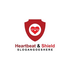 Shield and a Heartbeat in the middle Coloured Red Logo Template Design Vector for business medical, Emblem, Design concept, Creative Symbol, Icon