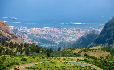 Madeira funchal mountain landscape spectacular view blue sea outdoor traveling concept