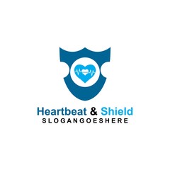 Shield and a Heartbeat in the middle Coloured Blue Logo Template Design Vector for business medical, Emblem, Design concept, Creative Symbol, Icon