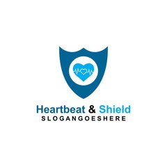 Shield and a Heartbeat in the middle Coloured Blue Logo Template Design Vector for business medical, Emblem, Design concept, Creative Symbol, Icon