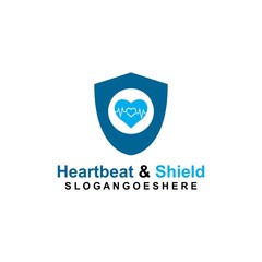 Shield and a Heartbeat in the middle Coloured Blue Logo Template Design Vector for business medical, Emblem, Design concept, Creative Symbol, Icon