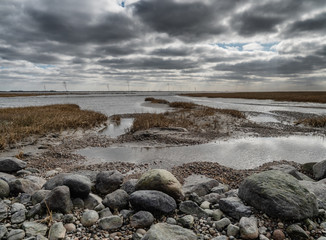 Ebb tide Road on the wadden sea to the island Mandoe, Esbjerg Denmark