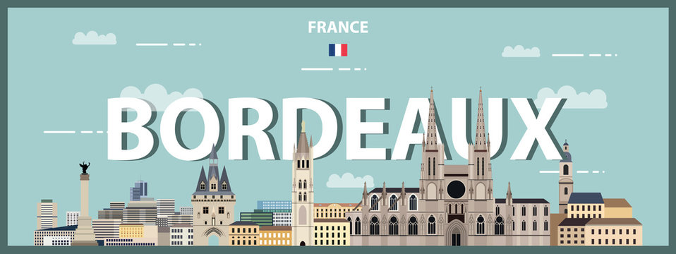 Bordeaux cityscape colorful poster. Vector illustration