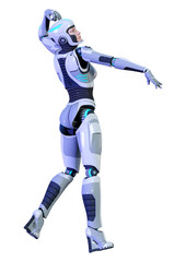 3D Rendering Female Robot on White