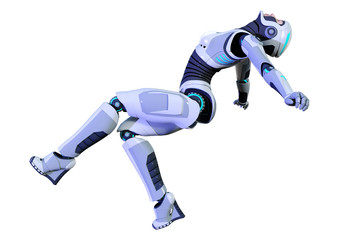 3D Rendering Female Robot on White