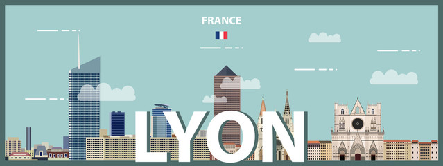 Naklejka premium Lyon cityscape colorful poster. Vector detailed illustration