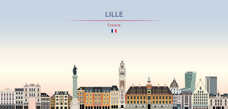 Vector illustration of Lille city skyline on colorful gradient beautiful daytime background