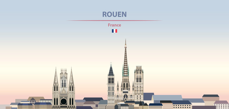 Vector illustration of Rouen city skyline on colorful gradient beautiful daytime background