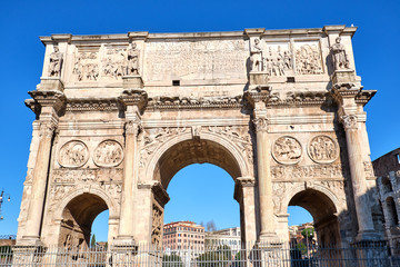 Fototapeta na wymiar The Arch of Constantine near the Colosseum in Rome, Italy