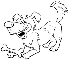 cartoon dog character with bone color book page
