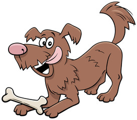 cartoon playful dog animal character with bone