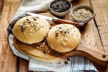 Homemade bread with pumpkin seeds and cereals baked in the oven